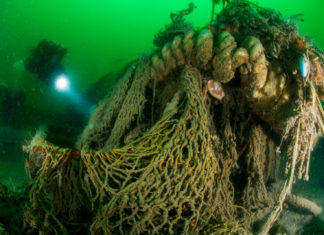 Expeditie Borkumse Stenen 2019 Spooknetten op wrak in de Noordzee - Foto: Udo van Dongen